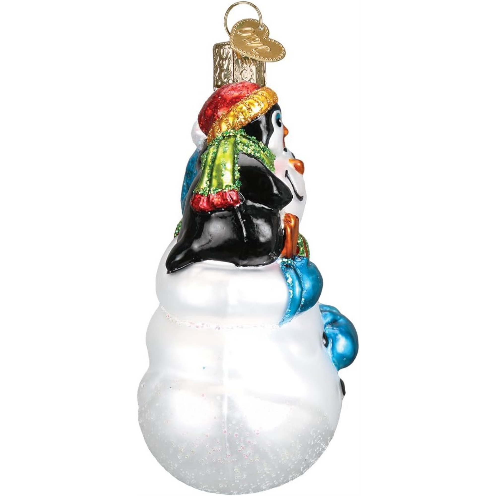 Old World Christmas Glass Blown Ornament for Christmas Tree, Snowman with Penguin Pal