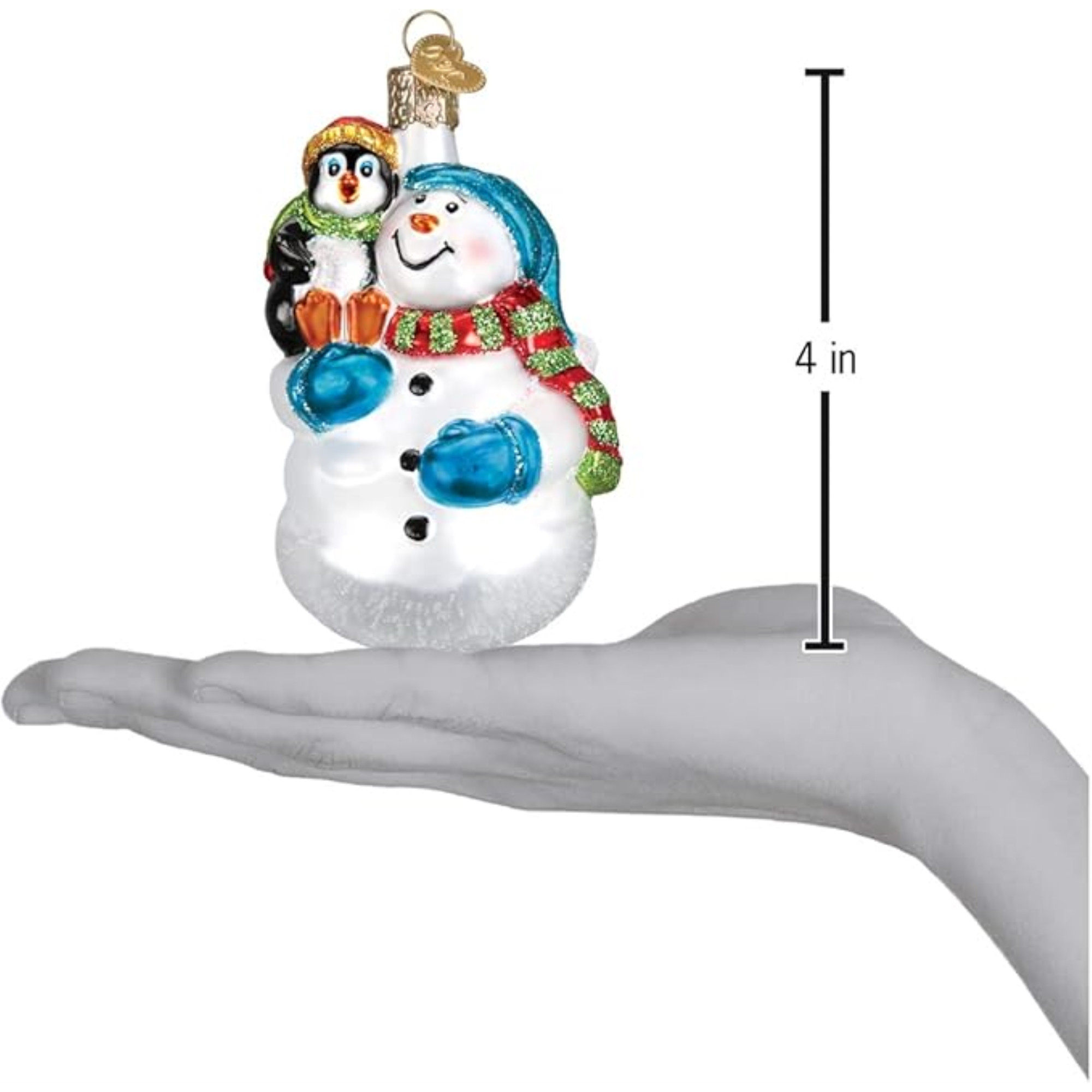 Old World Christmas Blown Glass Ornament for Tree, Snowman with Penguin