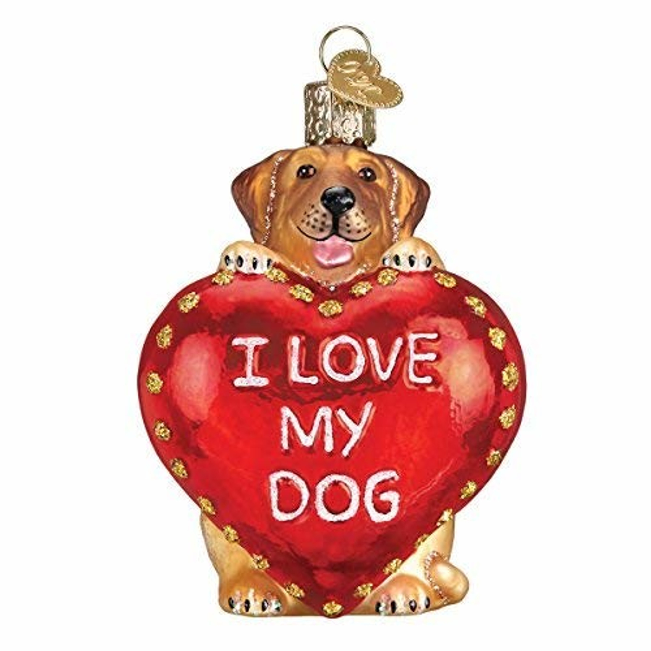 Old World Christmas Glass Blown Ornament, I Love My Dog (With OWC Gift Box)