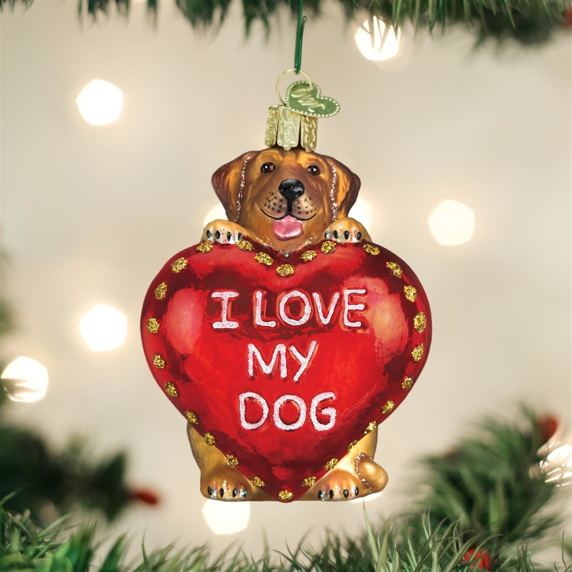 Old World Christmas Glass Blown Ornament for Christmas Tree, I Love My Dog