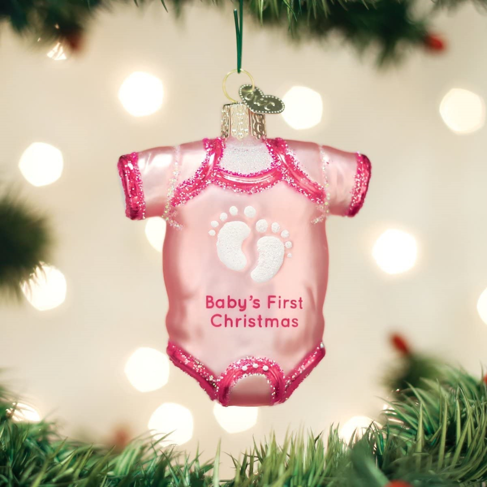 Old World Christmas Glass Blown Ornament for Tree, Pink, Baby Onesie
