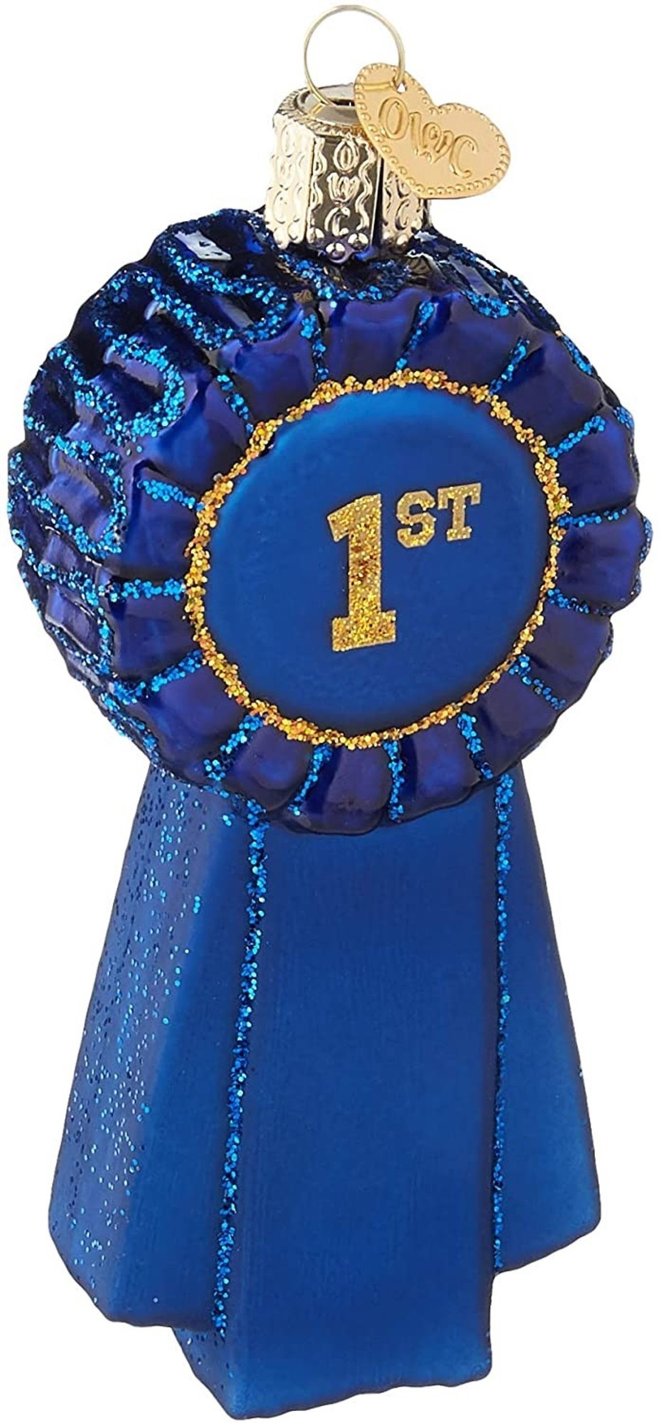 Old World Christmas Glass Blown Ornament, Blue Ribbon (With OWC Gift Box)