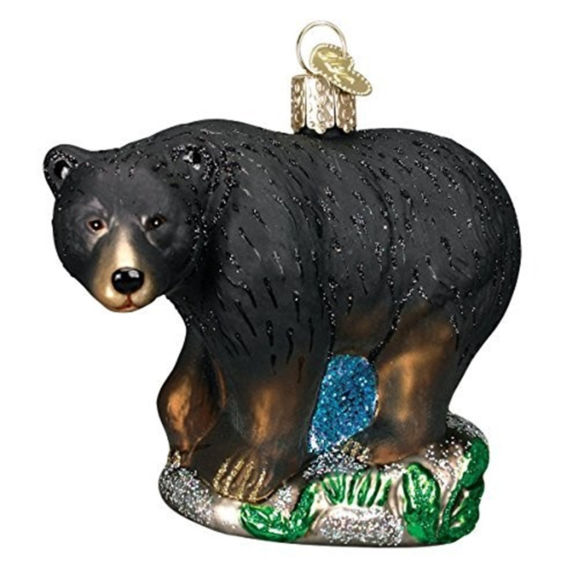 Old World Christmas Glass Blown Ornament, Black Bear (With OWC Gift Box)