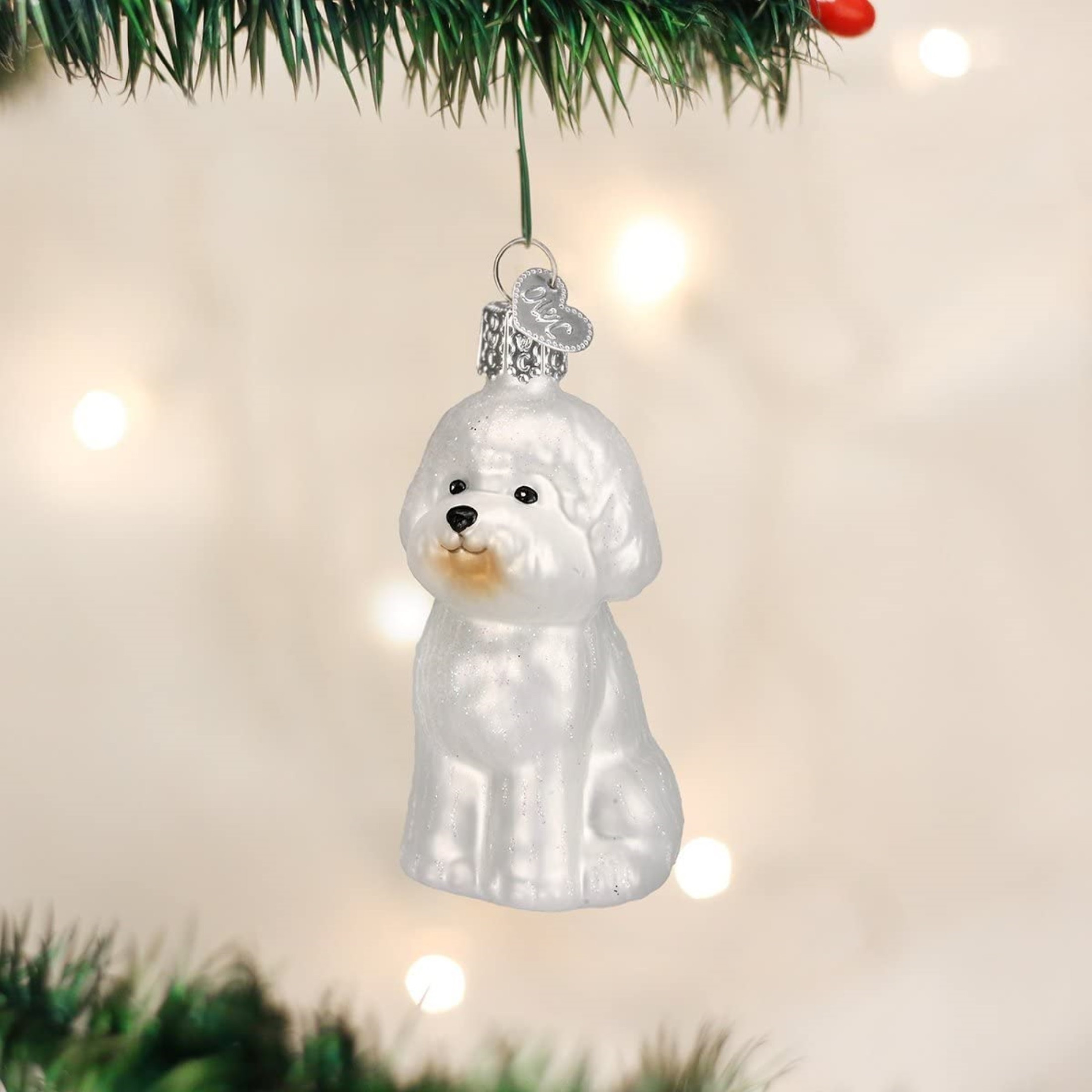 Old World Christmas Blown Glass Ornament for Christmas Tree, Bichon Frise