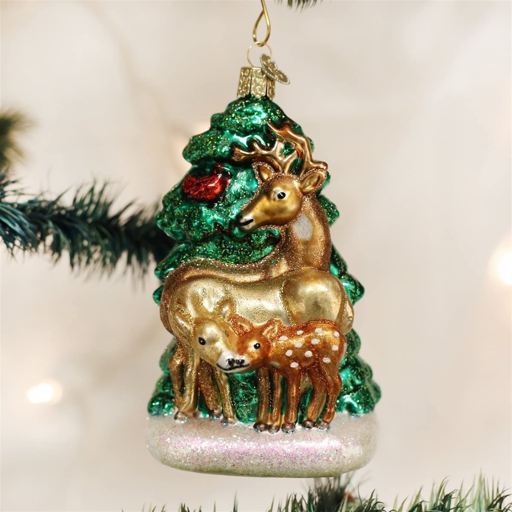 Old World Christmas Glass Blown Ornament, Deer Family (With OWC Gift Box)
