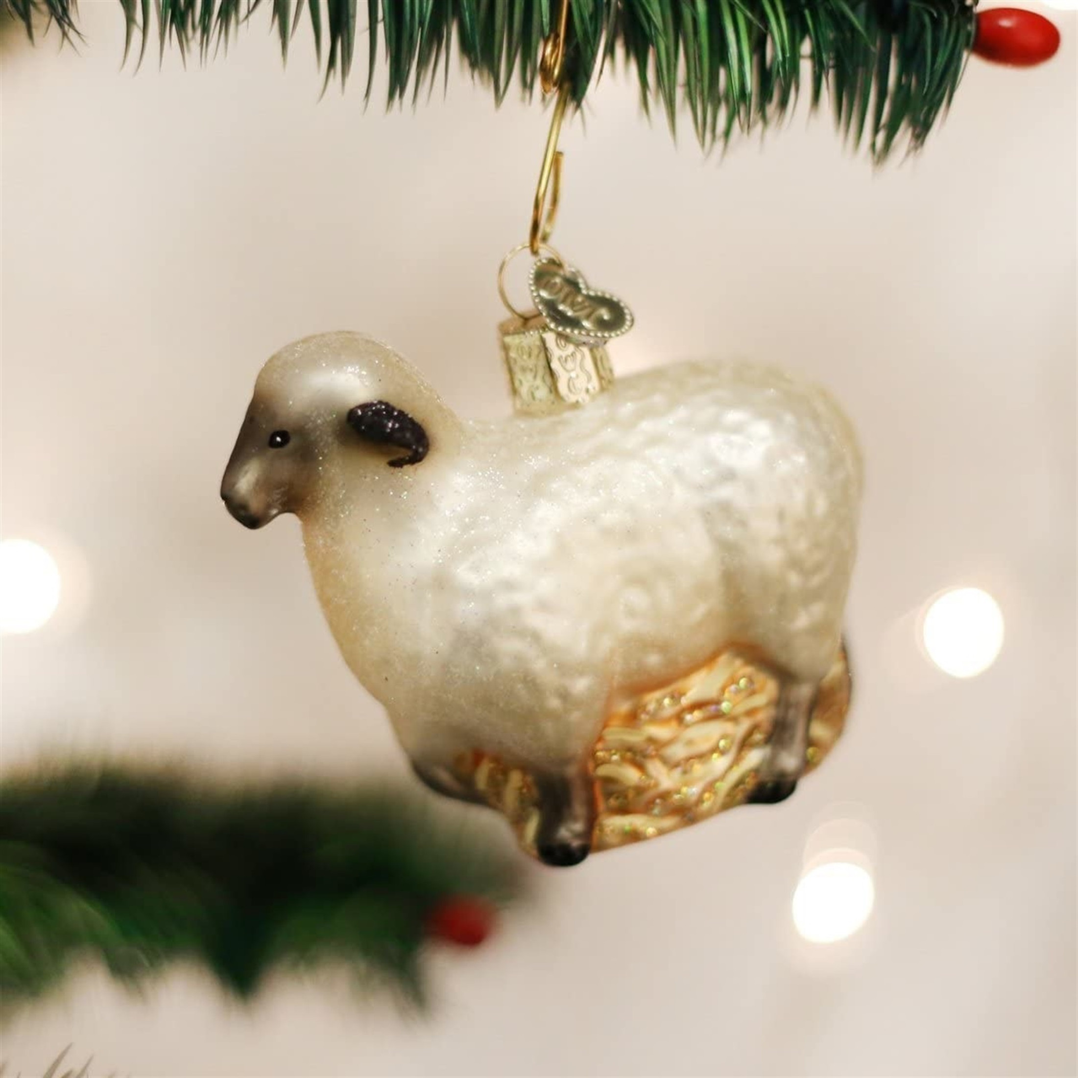 Old World Christmas Glass Blown Christmas Ornament, Sheep (With OWC Gift Box)