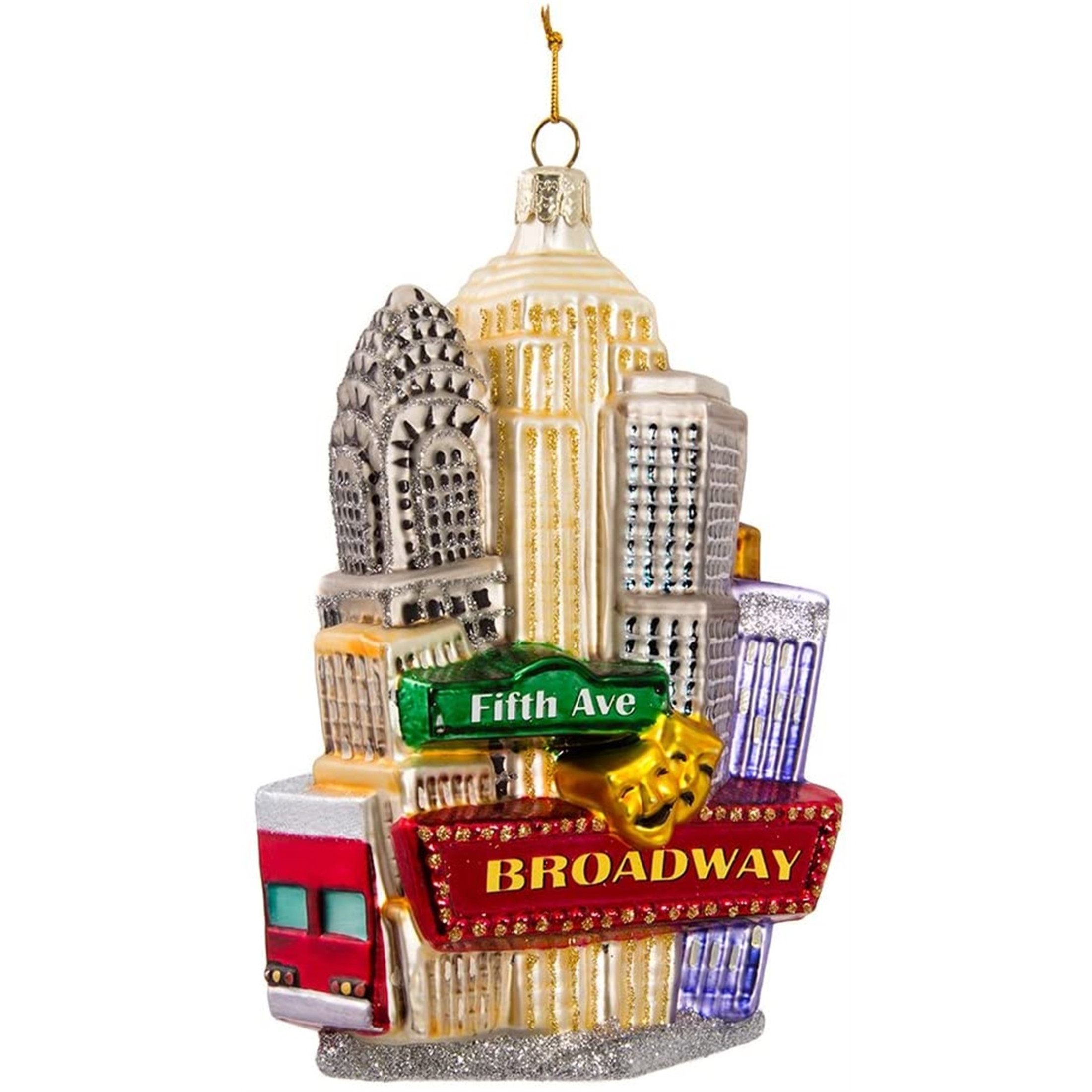 Kurt Adler Glass Ornament for Christmas Tree, NYC Cityscape