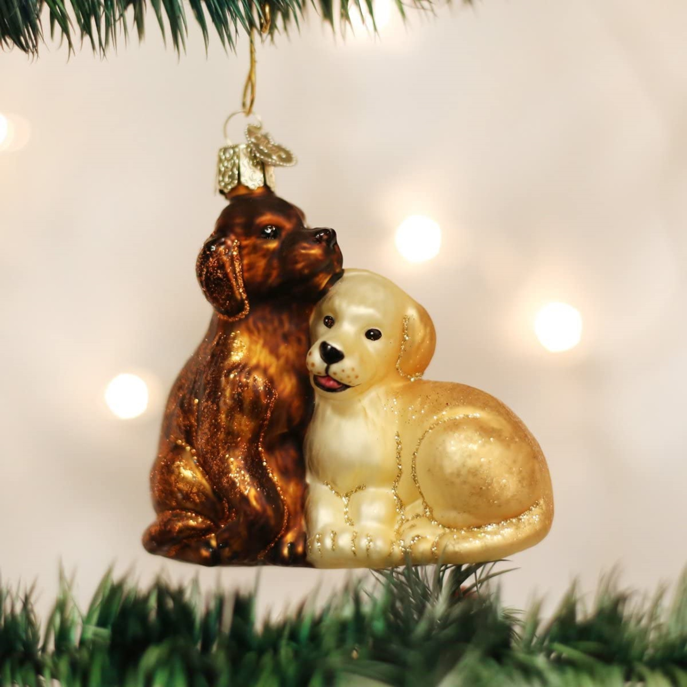 Old World Christmas Glass Blown Christmas Ornament, Puppy Love (With OWC Gift Box)
