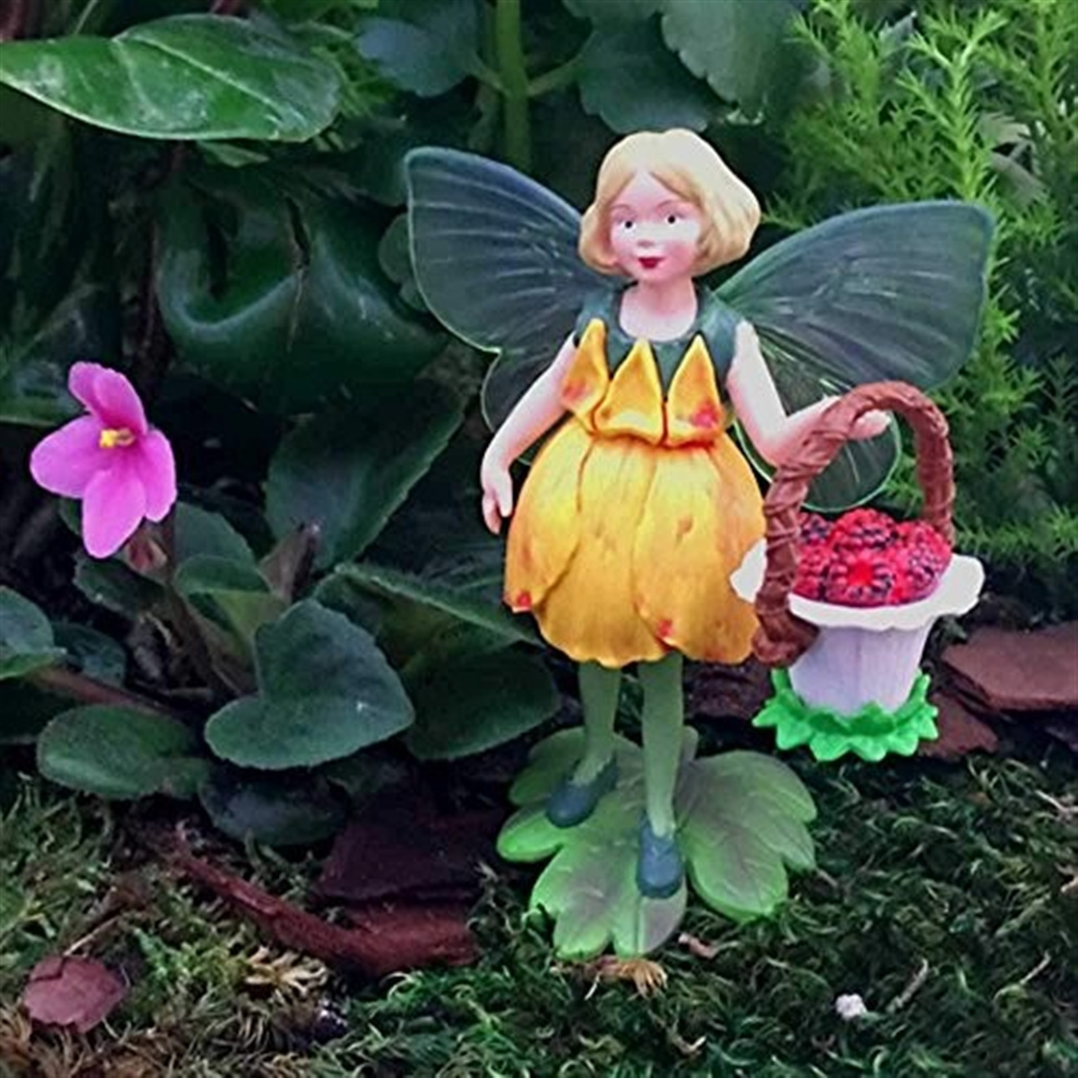 Flower Fairies Secret Garden Buttercup Fairy w Raspberry Basket