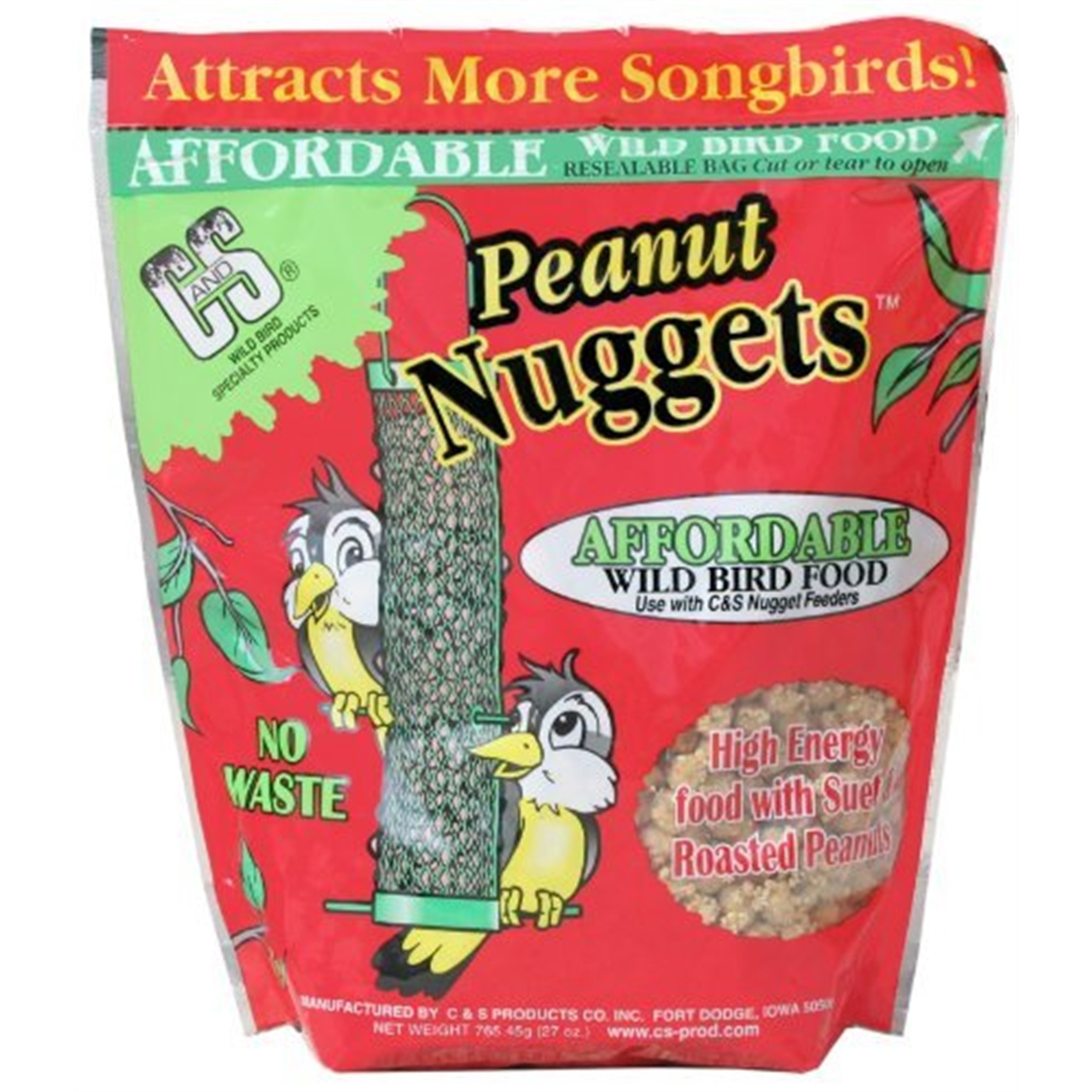 C & S Peanut Suet Nuggets Wild Bird Food,Resealable Bag, 27 oz