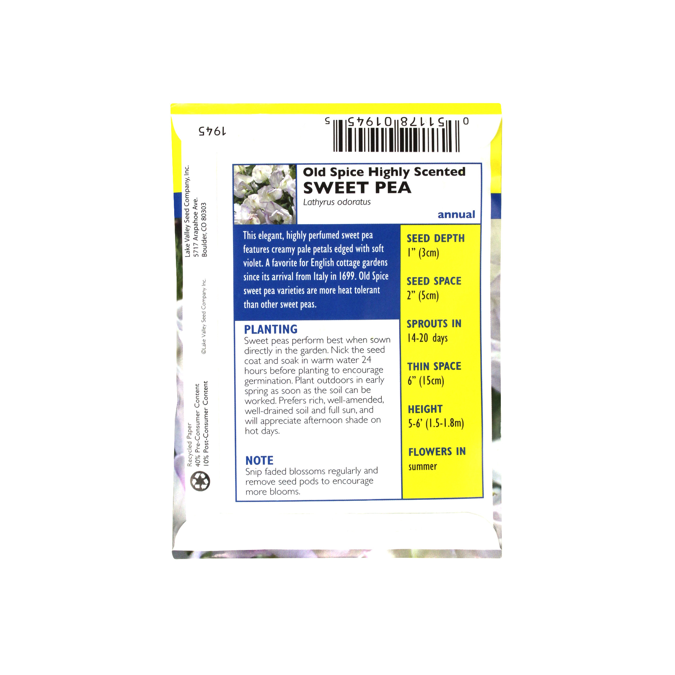 Lake Valley Seed Sweet Pea Old Spice Highly Scented Heirloom, 2g