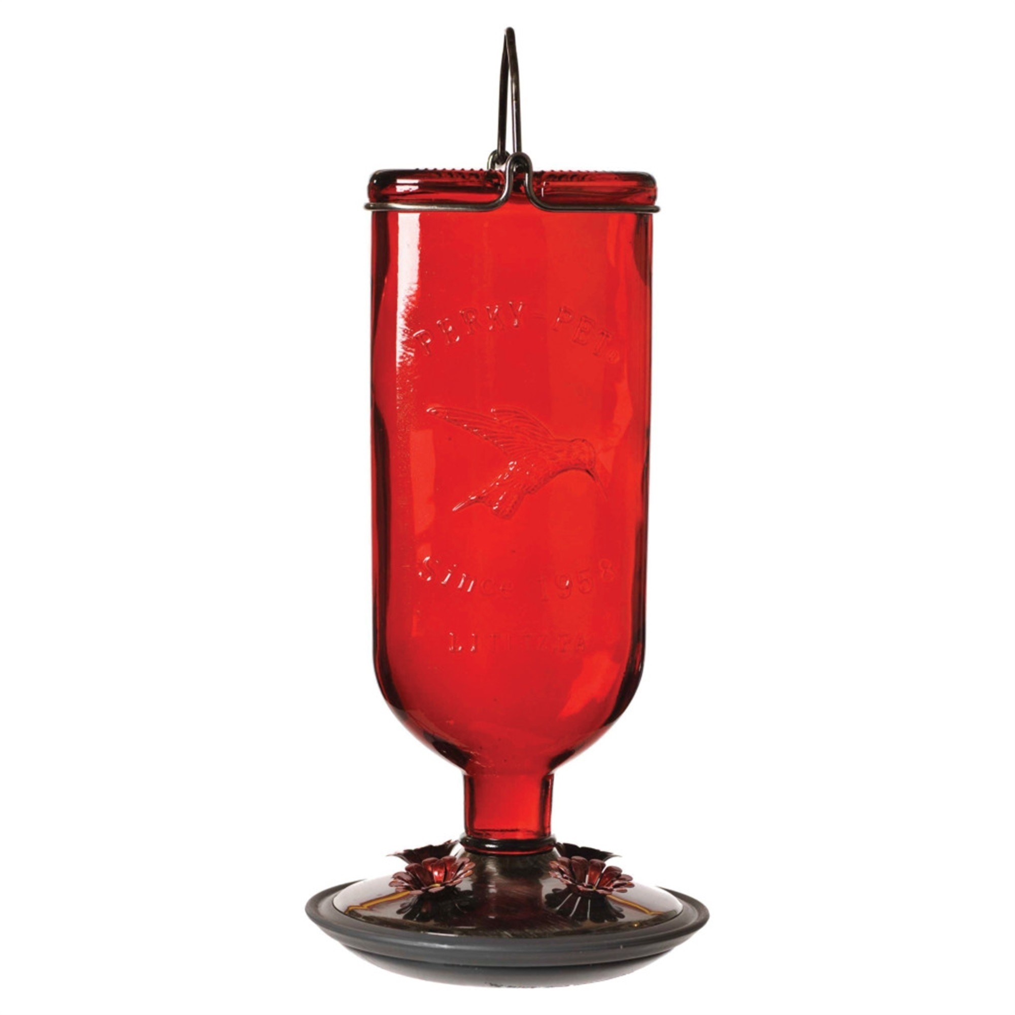 Perky-Pet Antique Glass Bottle Hummingbird Feeder-16-Ounce Capacity, Red