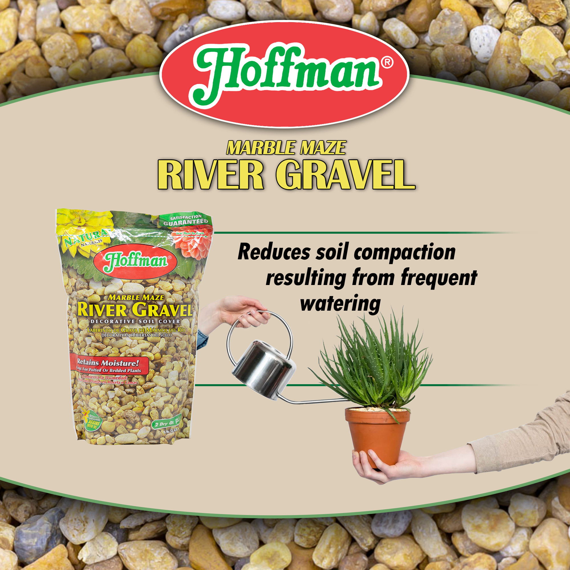 Hoffman Natural Marble Maze River Gravel Decorative Soil Cover for Potted or Bedded Plants, 2 Dry Quarts
