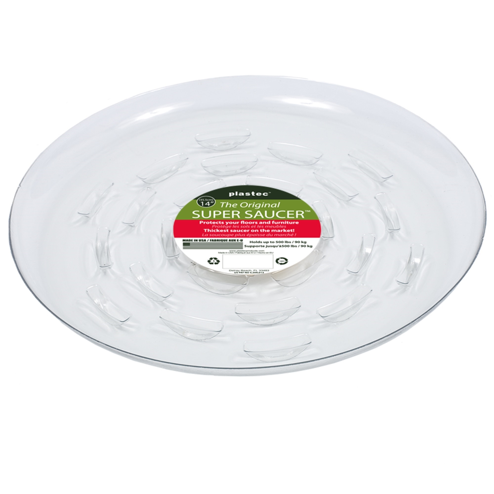 Plastec Super Saucer Round PET Plant Saucer, Clear, 14" D