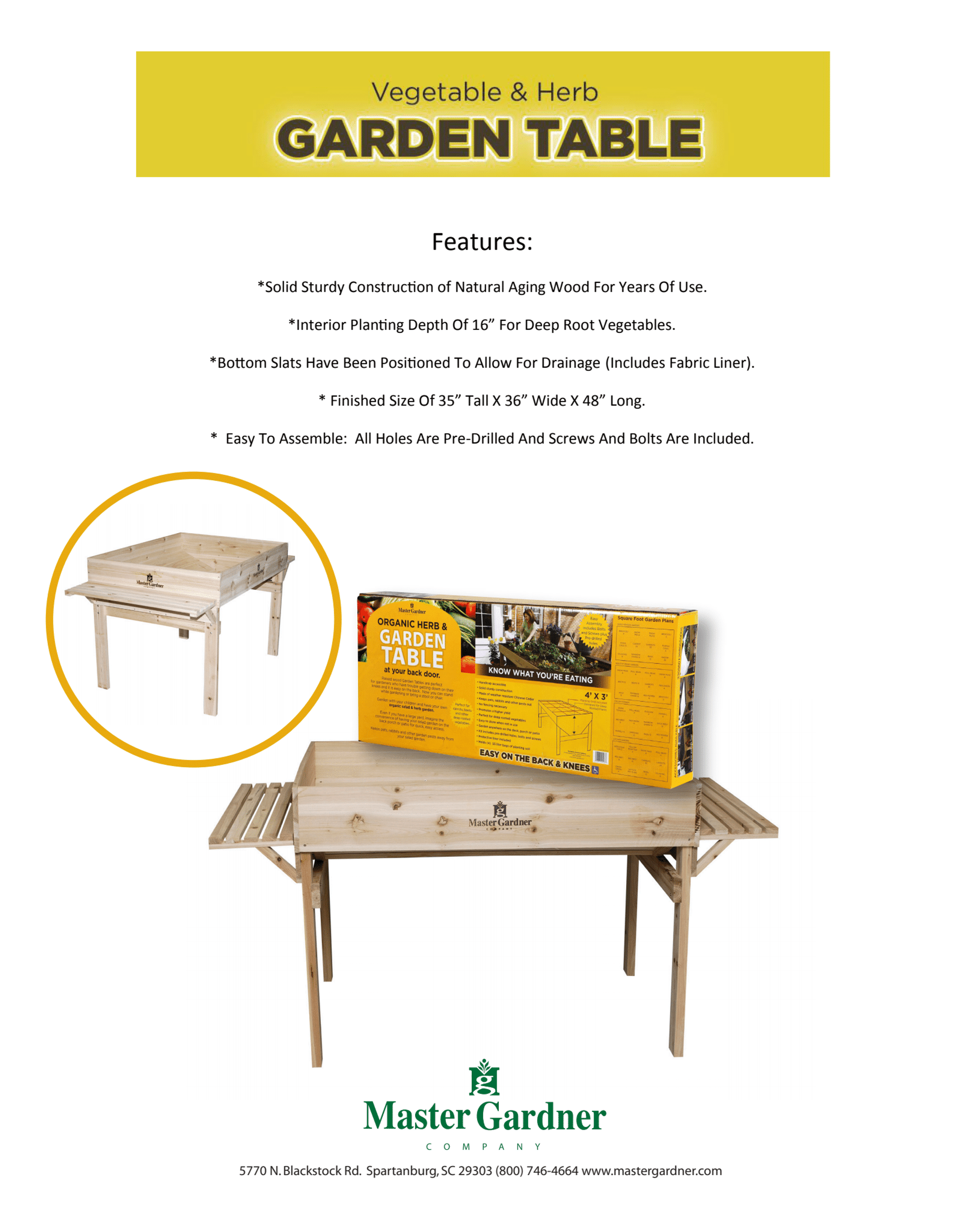 Master Gardner Raised Bed Garden Table For Planting and Growing, Easily Accessible, Light Brown Wood,  3 Ft x 4 Ft