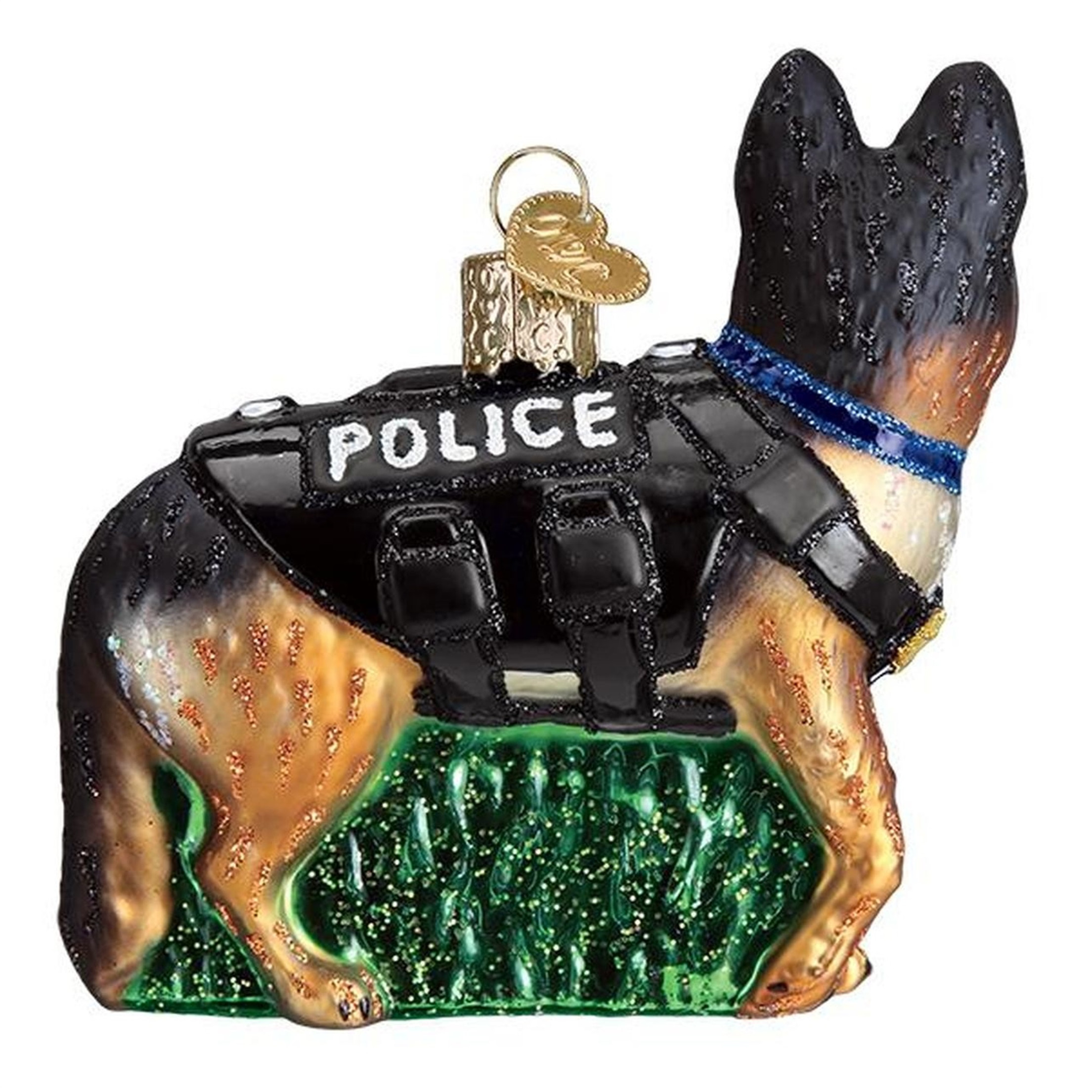Old World Christmas Glass Blown Ornament, K 9 Dog (With OWC Gift Box)