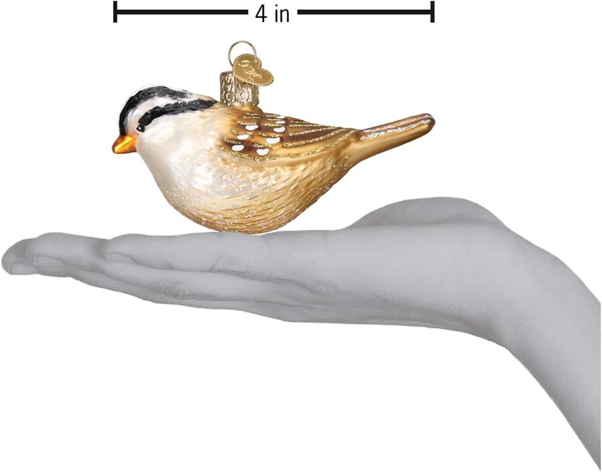 Old World Christmas Blown Glass Ornament for Christmas Tree, White Crowned Sparrow