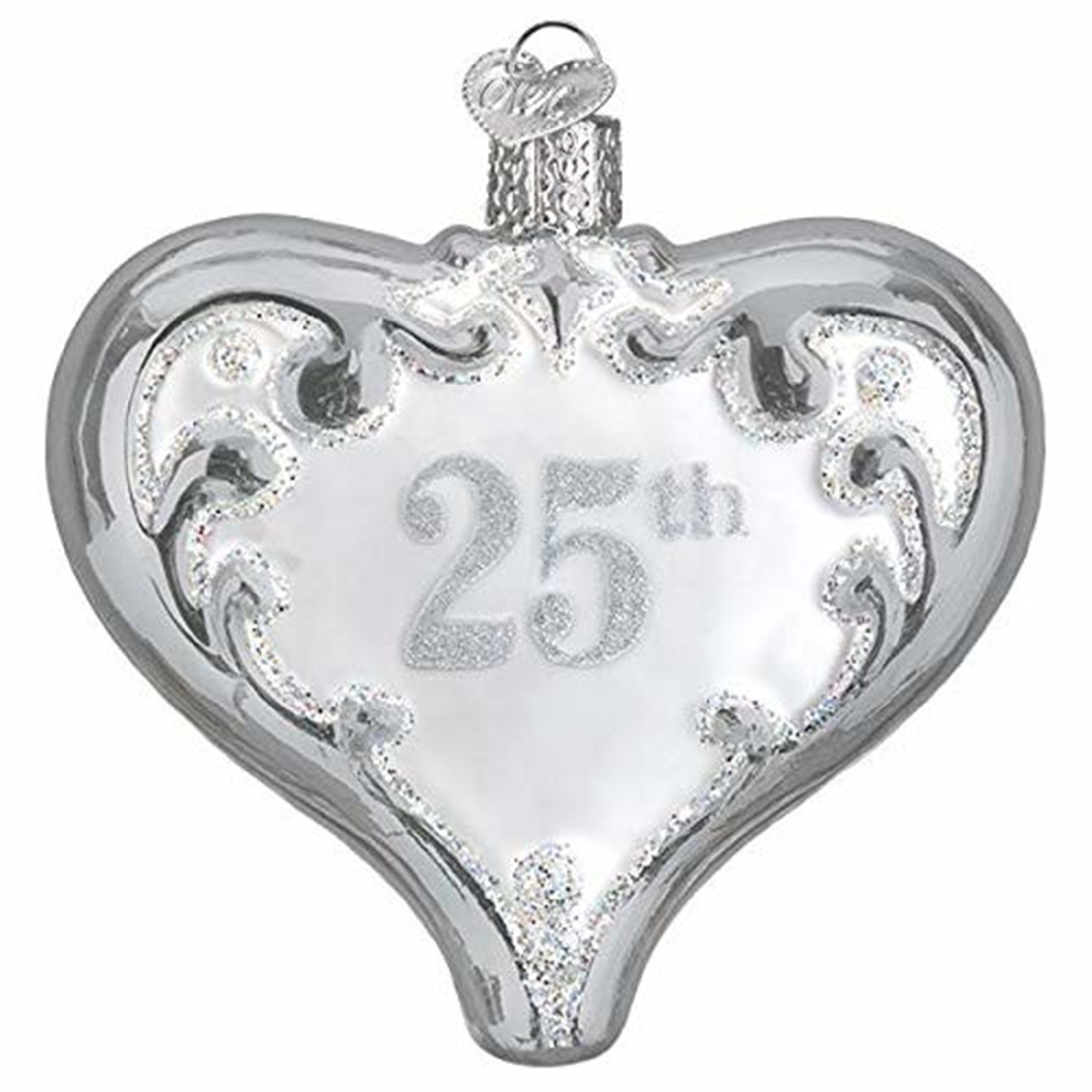 Old World Christmas Glass Blown Ornament, 25th Anniversary Heart (With OWC Gift Box)