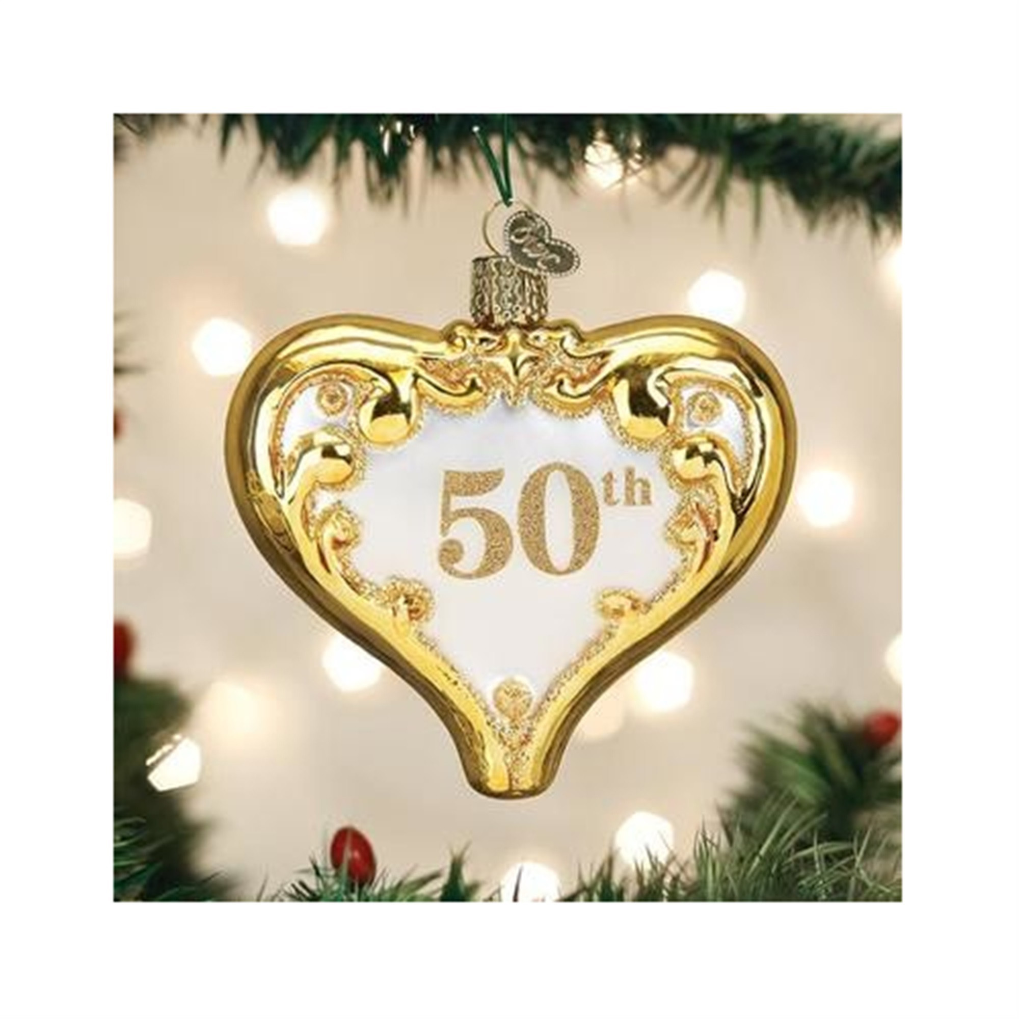 Old World Christmas Glass Blown Ornament for Christmas Tree, 50th Anniversary Heart