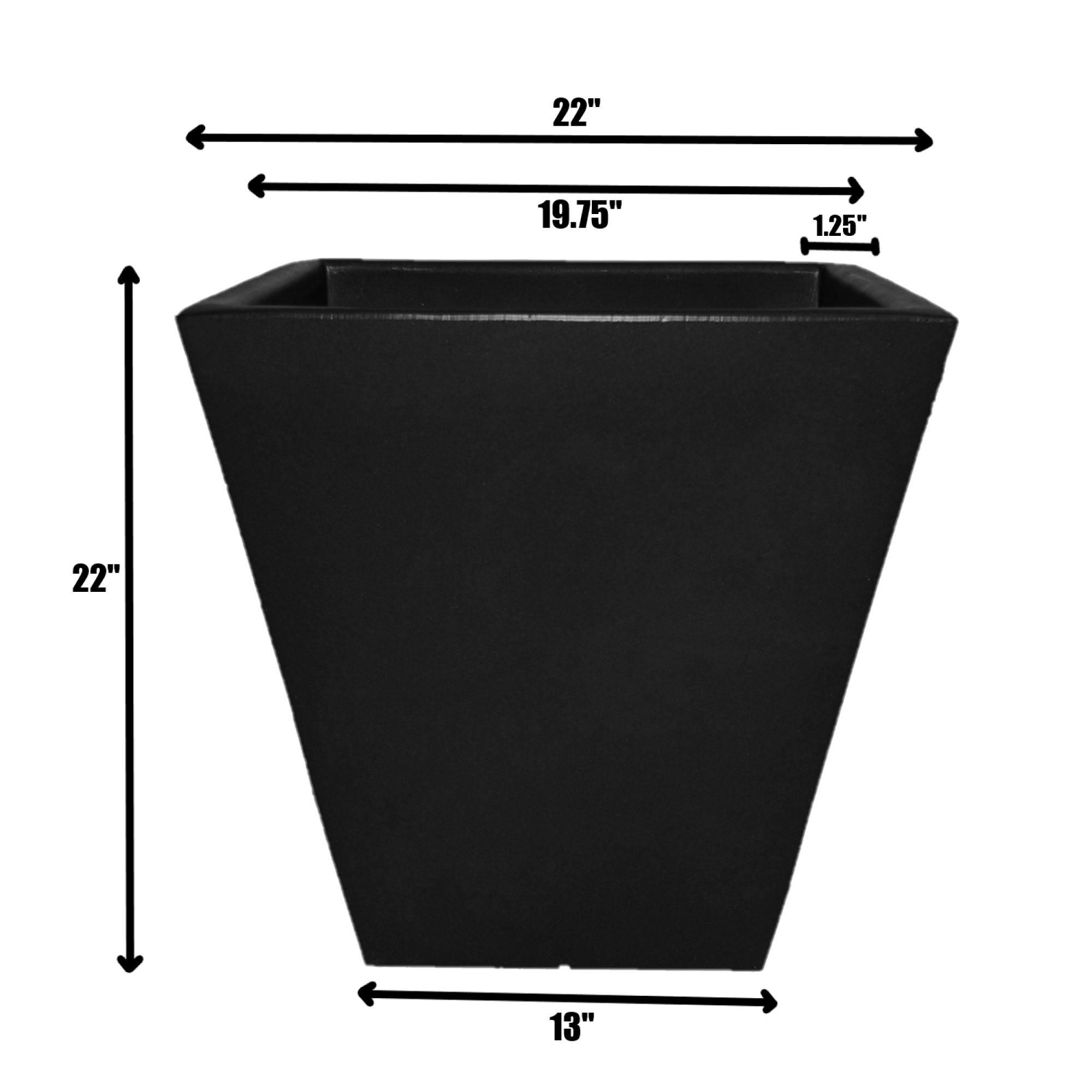 Tusco Products Indoor Outdoor Cosmopolitan Planter, Square, Black, 22in