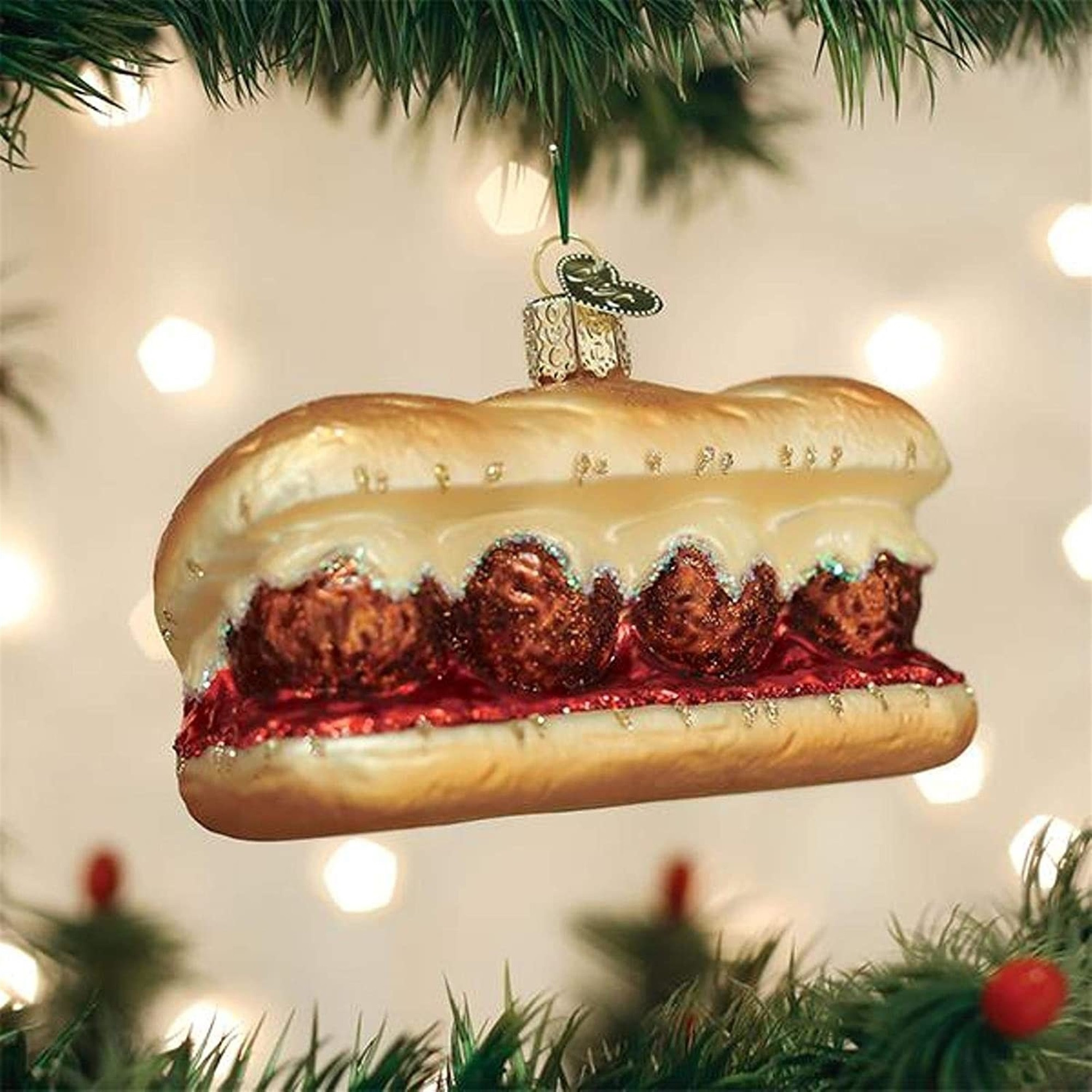 Old World Christmas Glass Blown Ornament for Christmas Tree, Meatball Sandwich