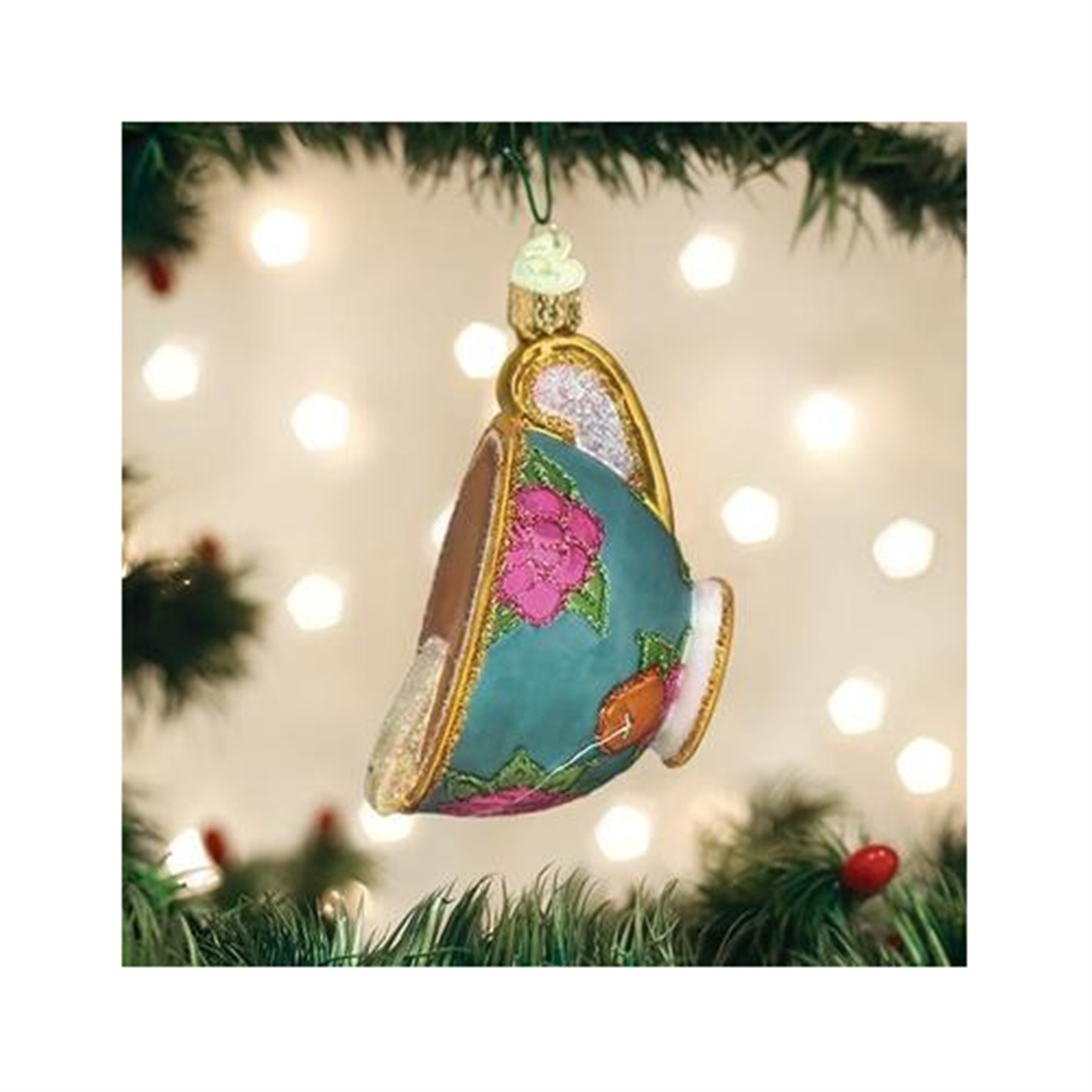 Old World Christmas Glass Blown Ornament For Christmas Tree, Cup of Tea (With OWC Gift Box)