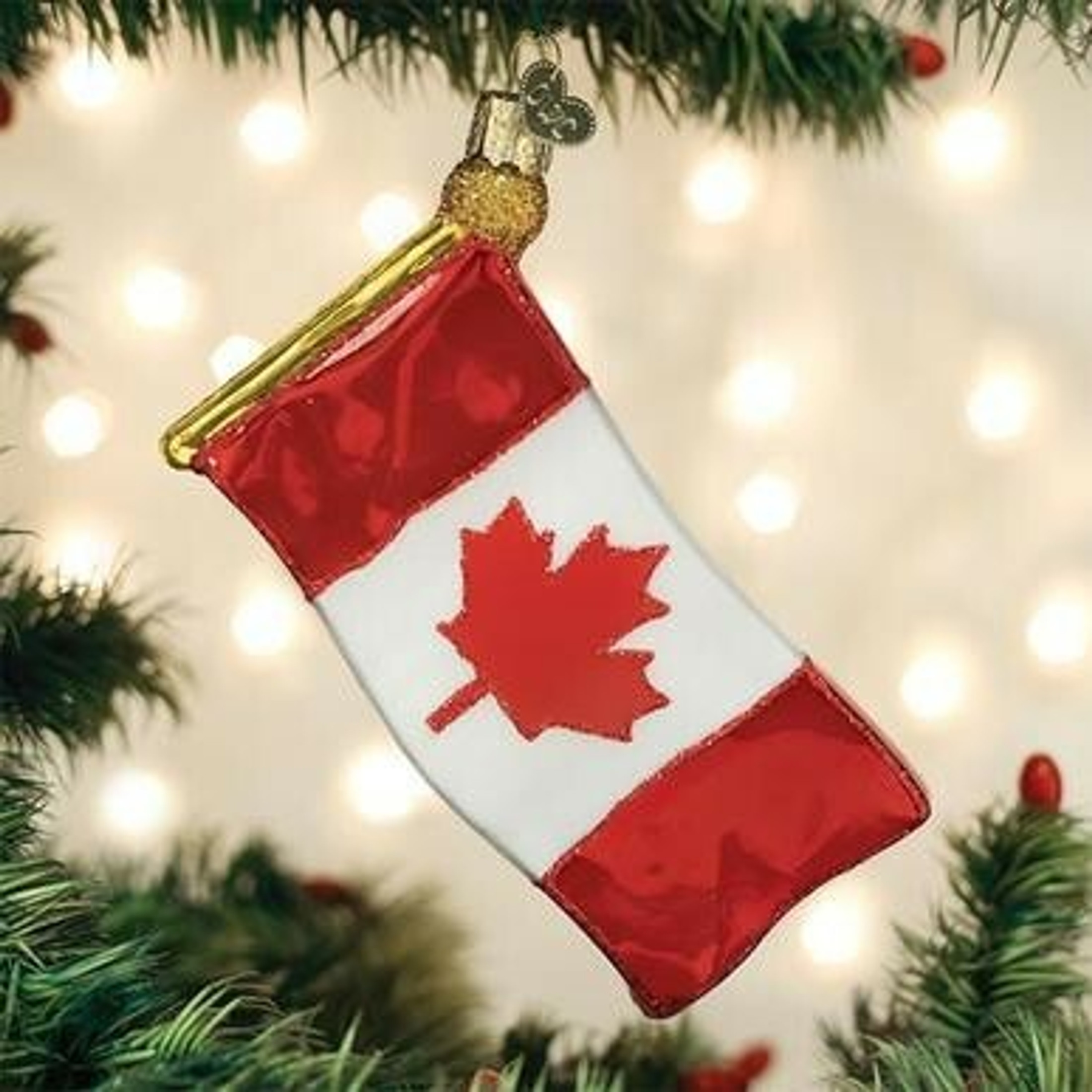 Old World Christmas Glass Blown Ornament, Canadian Flag (With OWC Gift Box)