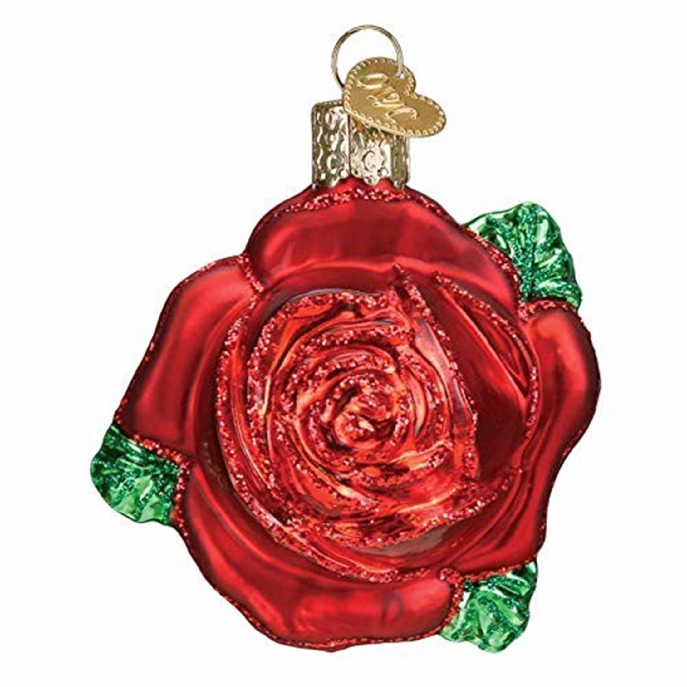 Old World Christmas Glass Blown Christmas Ornament, Red Rose (With OWC Gift Box)