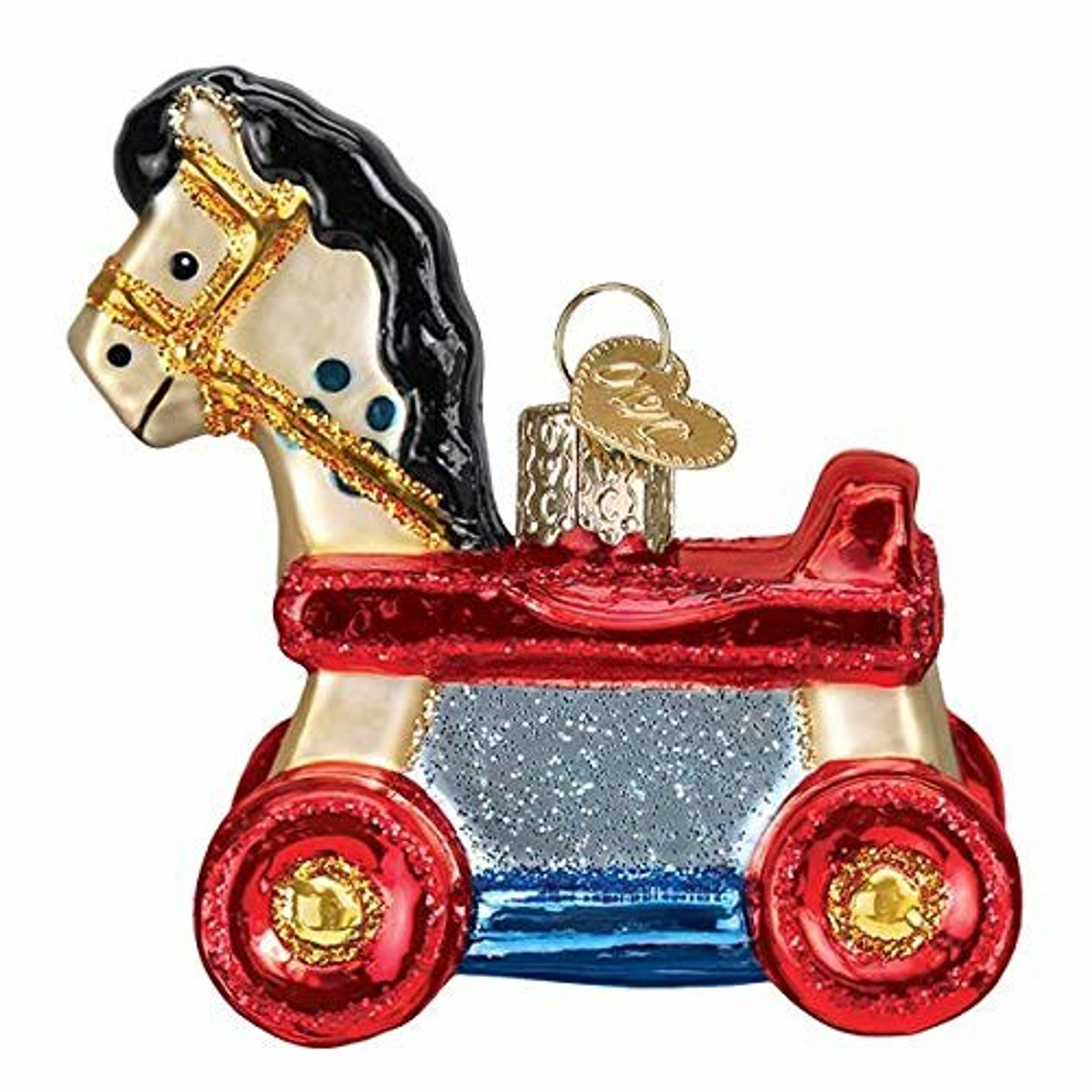 Old World Christmas Glass Blown Christmas Ornament, Rolling Horse Toy (With OWC Gift Box)