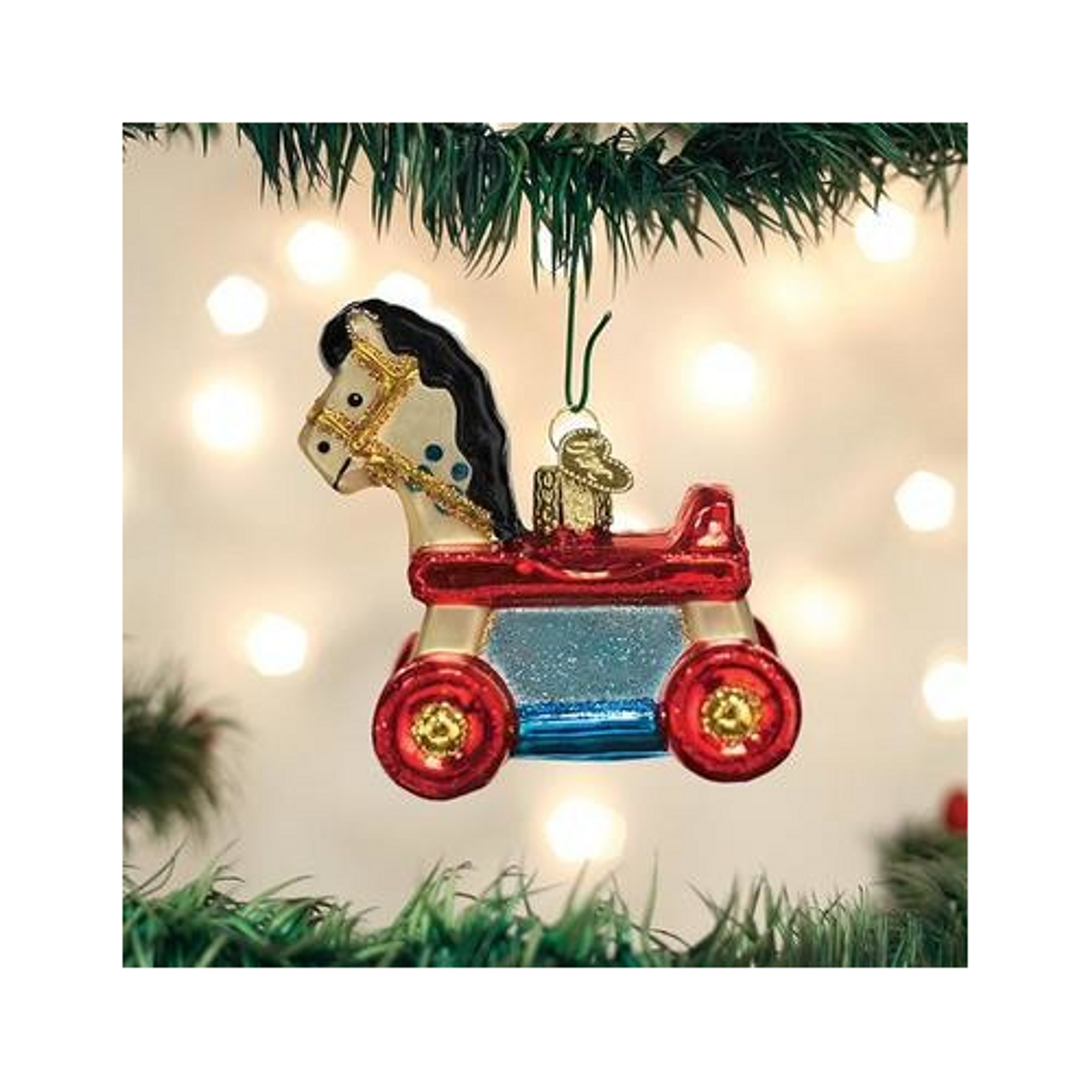 Old World Christmas Glass Blown Christmas Ornament, Rolling Horse Toy (With OWC Gift Box)