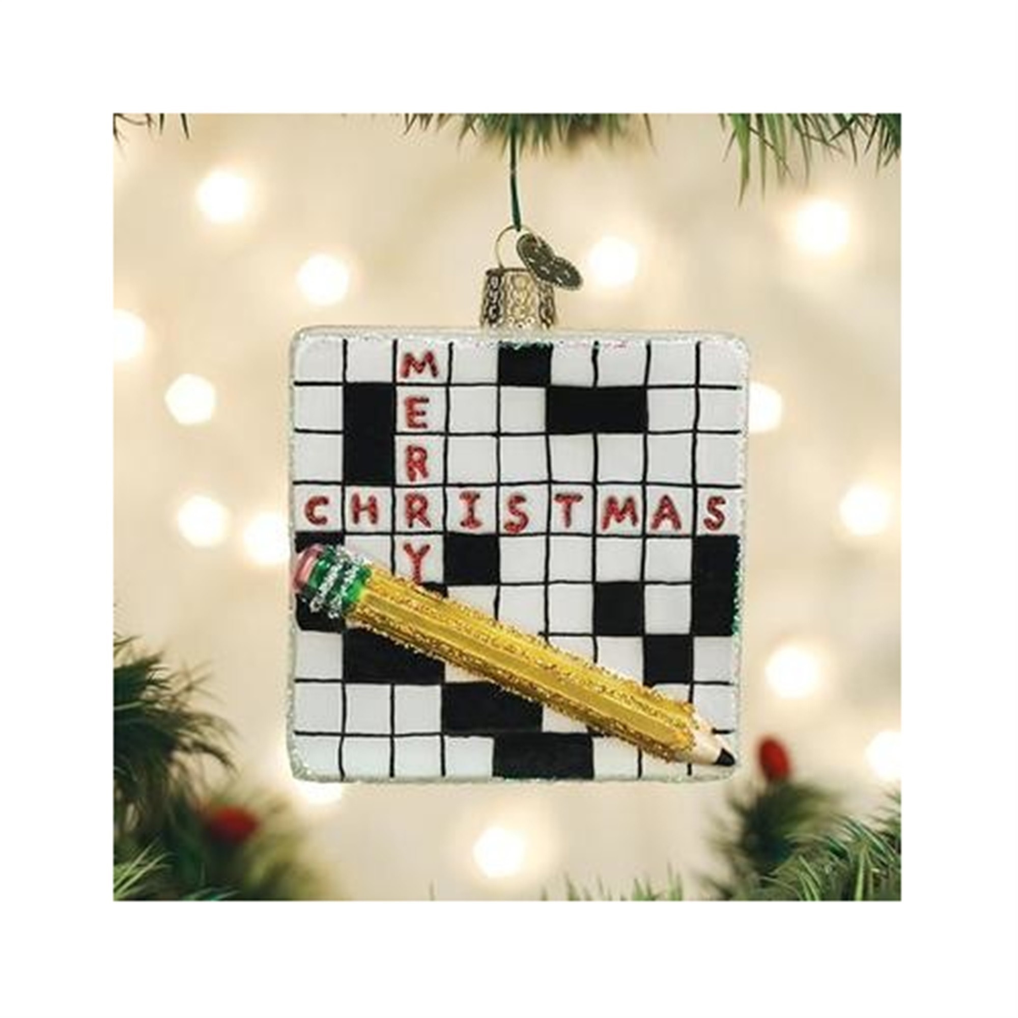 Old World Christmas Glass Blown Ornament for Christmas Tree, Crossword Puzzle