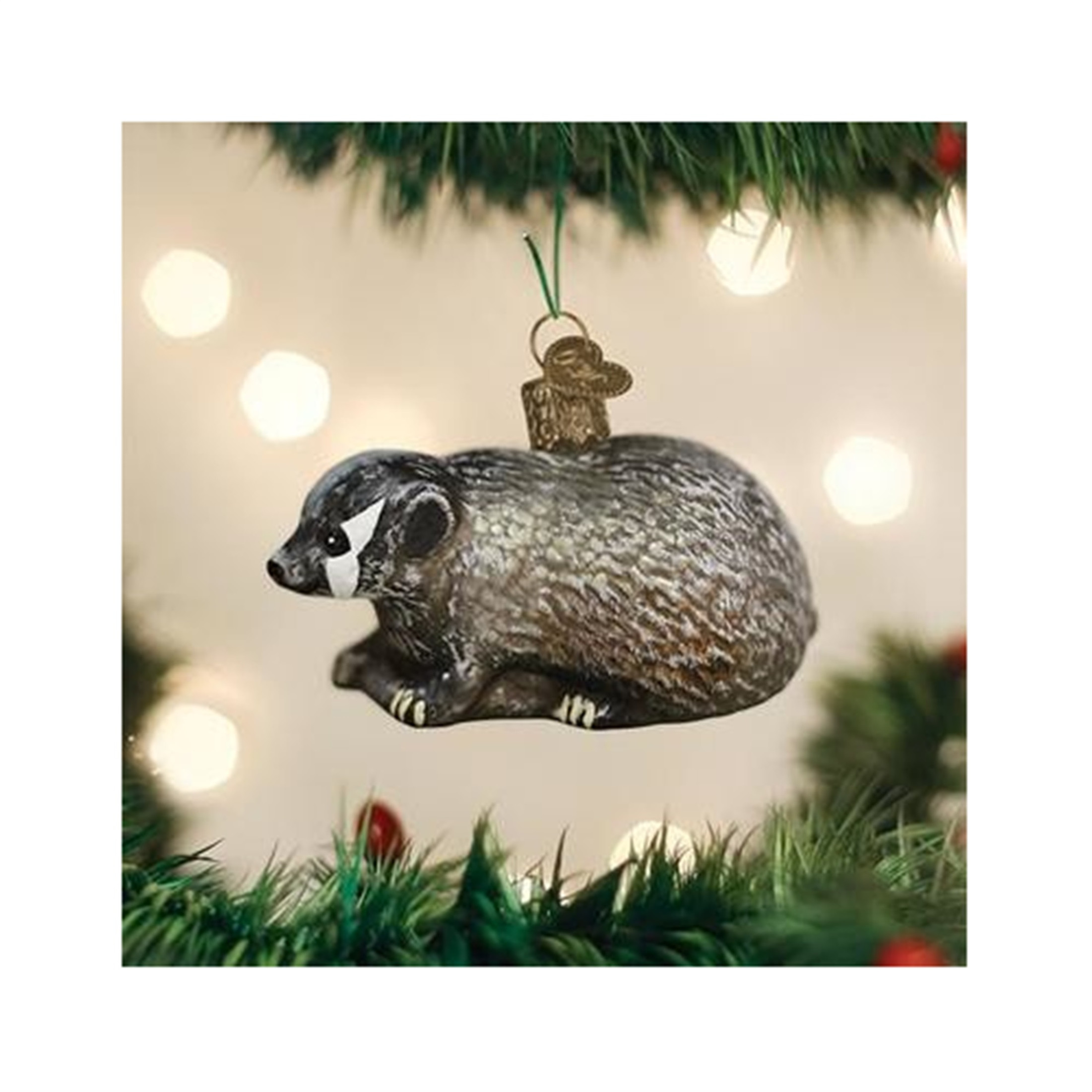 Old World Christmas Glass Blown Ornament For Christmas Tree, Vintage Badger (With OWC Gift Box)