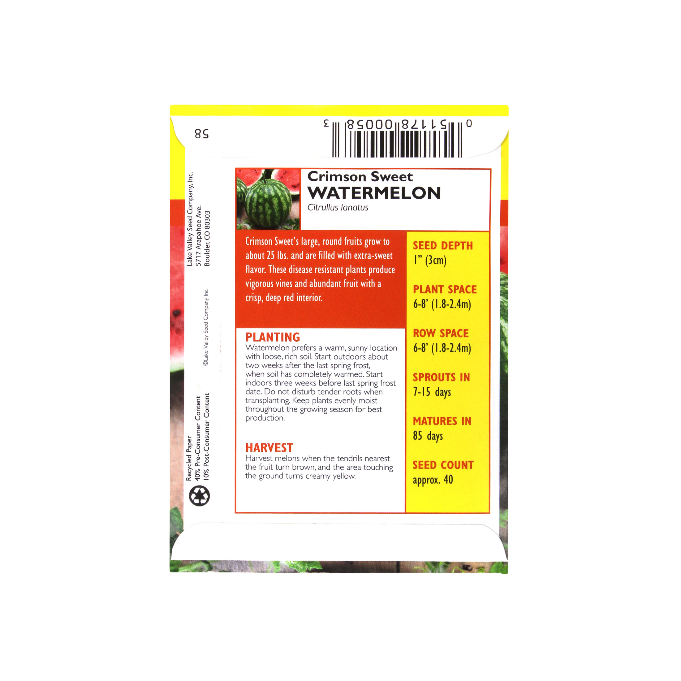 Lake Valley Seed Watermelon, Crimson Sweet, 2g