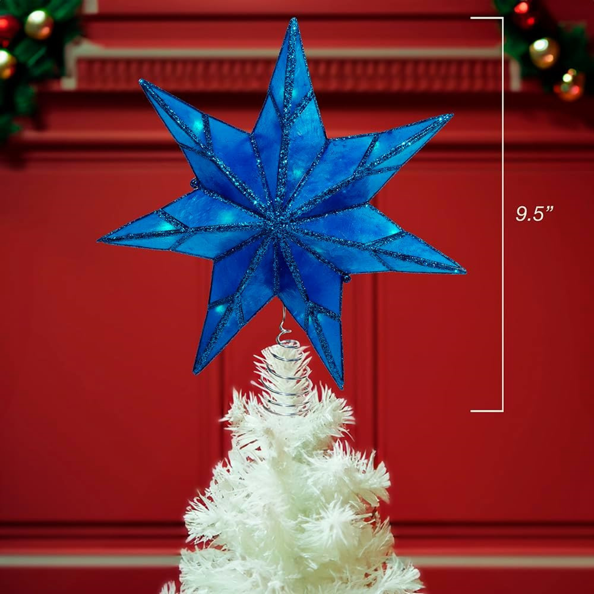 Kurt Adler 10-Light 7-Point Blue Star Christmas Treetop, Blue