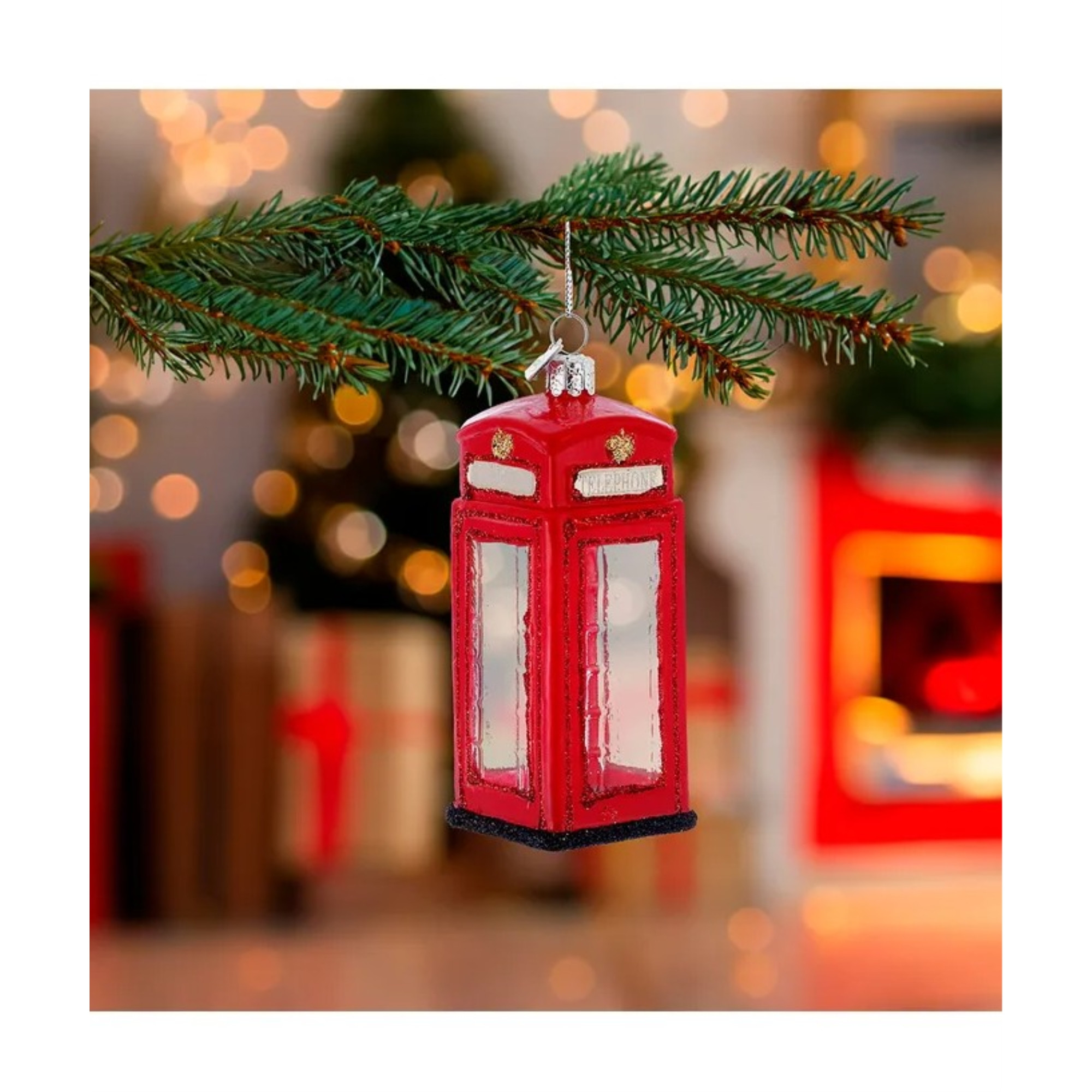 Kurt Adler Noble Gems Glass Ornament for Christmas Tree, British Phone Booth