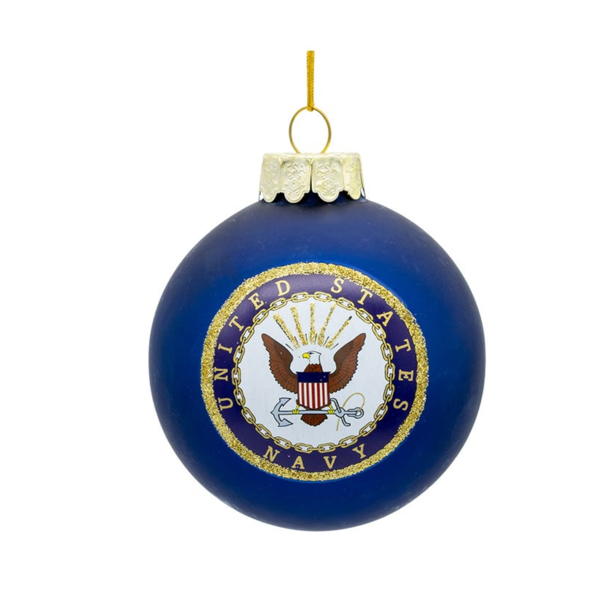 Kurt Adler Two-Sided Glass Ball Ornament, United States Navy Emblem, 3"