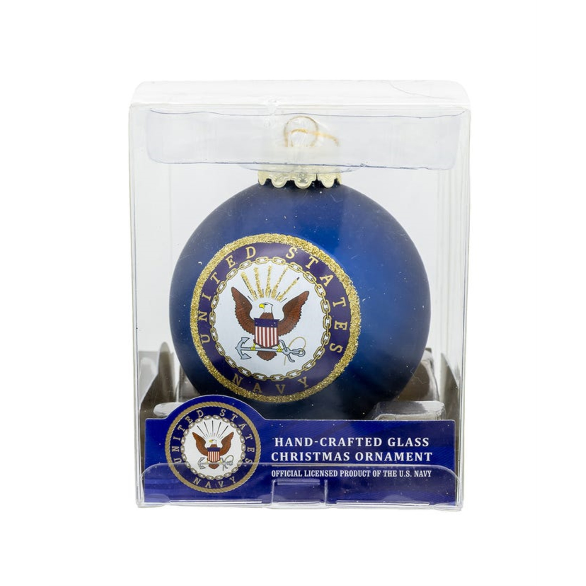 Kurt Adler Two-Sided Glass Ball Ornament, United States Navy Emblem, 3"