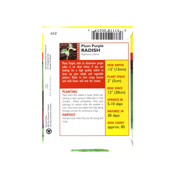 Lake Valley Seed Radish, Purple Plum Heirloom, 1g