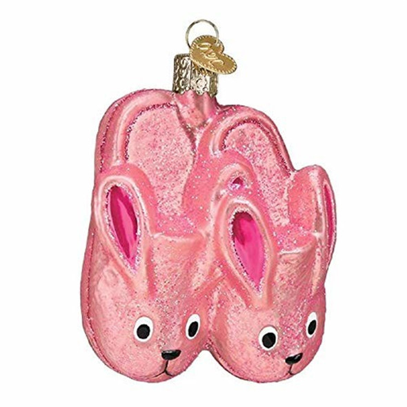 Old World Christmas Glass Blown Christmas Ornament, Bunny Slippers (With OWC Gift Box)