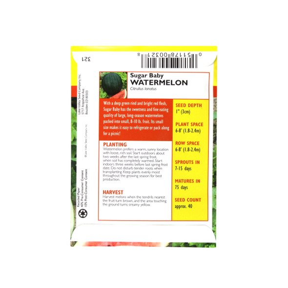 Lake Valley Seed Watermelon, Sugar Baby Heirloom, 2g