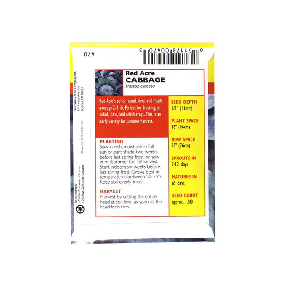 Lake Valley Seed Red Acre Heirloom Cabbage