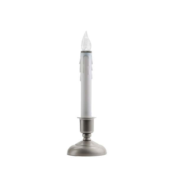 IMC Cape Cod Battery Operated LED Window Candle with Timer & Wax Drips, Pewter Base, Warm White Flame Bulb, 9.5" (Qty 1)