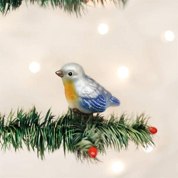 Old World Christmas Glass Blown Christmas Clip On Ornament, Baby Bluebird (With OWC Gift Box)