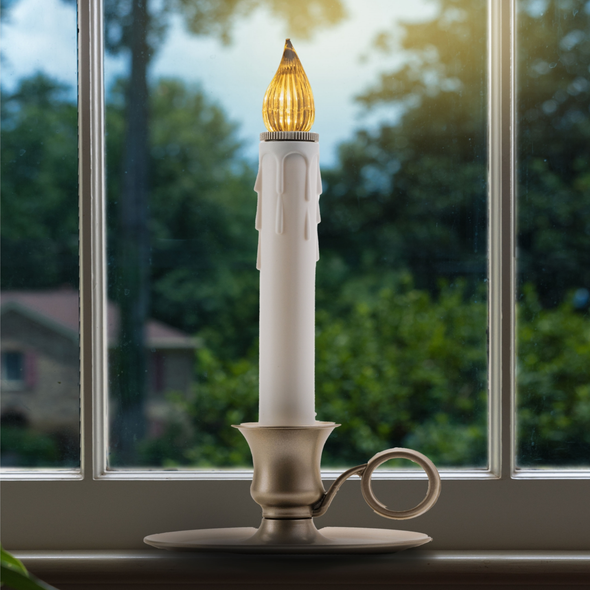 IMC Williamsburg Battery Operated LED Candle with On/Off Sensor, Wax Drips - Pewter, 4.5" x 9"