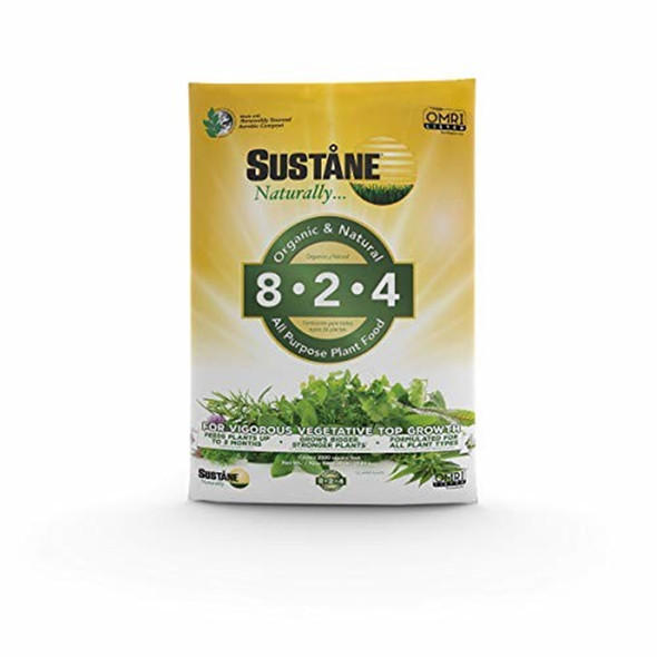Sustane Organic 8-2-4 All Purpose Plant Fertilizer Food, 20 lb Bag