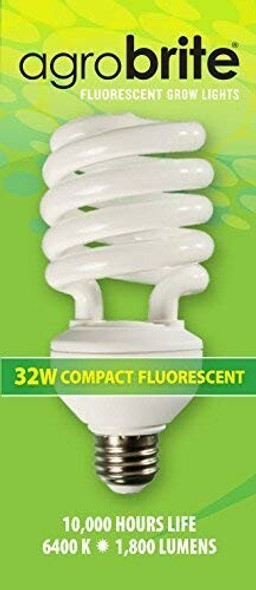Hydrofarm Agrobrite FLC32D Compact Fluorescent Spiral Grow Lamp, 32 Watt, 6400K