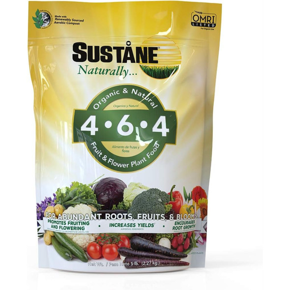 Sustane 4-6-4 Organic & Natural Fruit & Flower Plant Food Fertilizer, 5lbs