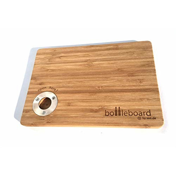 XXD Bottleboard Bamboo Cutting Board with Built-in Stainless Steel Bottle Opener | Perfect Gift for Outdoor Entertaining, Picnics, and Cooking
