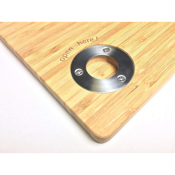 XXD Bottleboard Bamboo Cutting Board with Built-in Stainless Steel Bottle Opener | Perfect Gift for Outdoor Entertaining, Picnics, and Cooking
