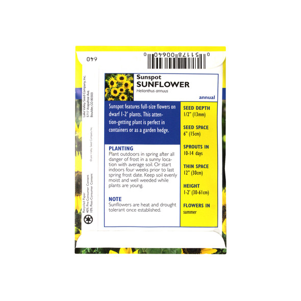 Lake Valley Seed Sunflower Sunspot Flower, 2g